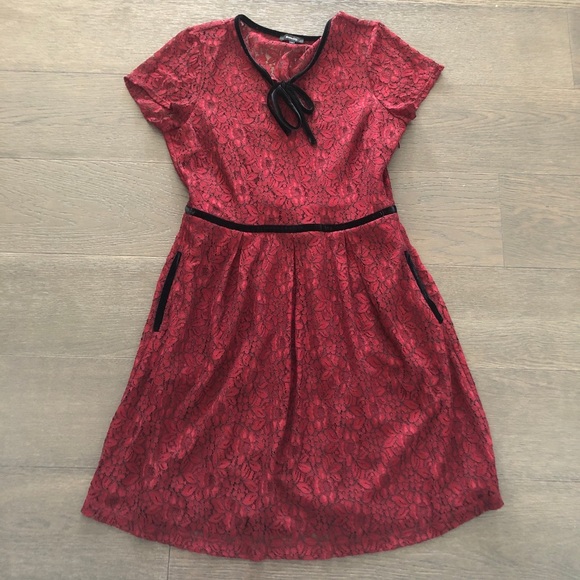 Women’s RW&CO Fit Flare lace dress maroon Large - Picture 4 of 12